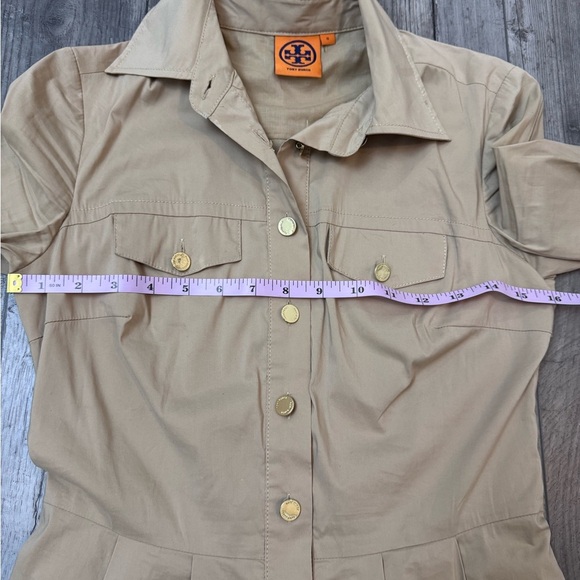 Tory Burch Blythe Khaki Safari Style Shirt Dress Size 0 Utility Button - Picture 8 of 12